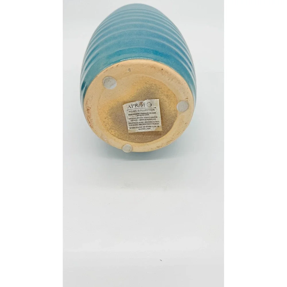 Pre-owned Apropos Home Collection Ceramic Vase Aqua Ribbed 11.5 Inch Tall